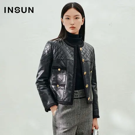INSUN恩裳线上专选春季小香风镜面绵羊皮外套图片