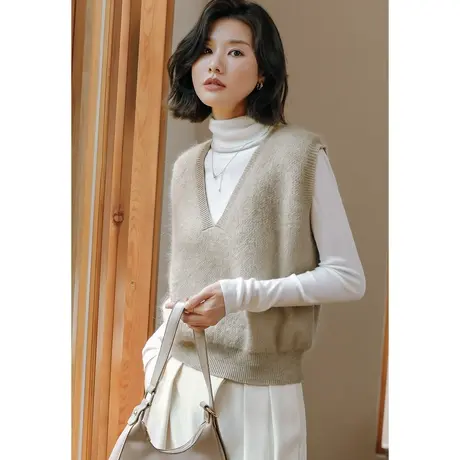 弥古v领针织马甲女秋冬小众叠穿收腰毛衣背心外穿内搭小坎肩马夹商品大图