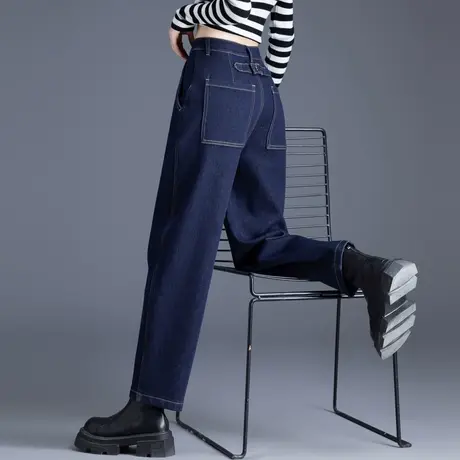 女士哈伦牛仔裤女高腰秋冬2023新款加绒加厚裤子九分小个子萝卜裤图片