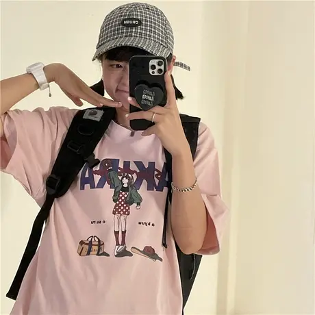 原创元气少女盐系港风2023新款韩版ulzzang宽松纯棉短袖T恤女上衣图片