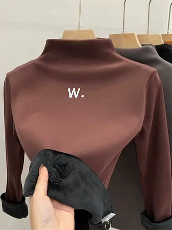 半高领加绒加厚打底衫女秋冬内搭洋气一体绒保暖上衣长袖t恤女潮商品大图