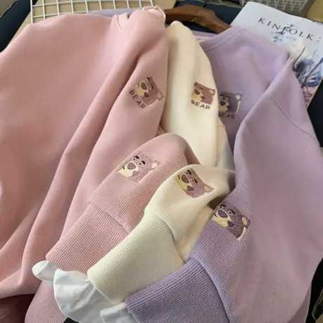 2023年新款韩国卫衣女春秋薄款假两件宽松刺绣卡通外套上衣ins潮商品大图