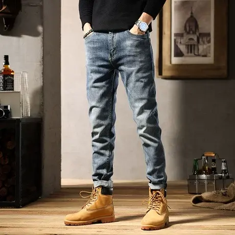 Modi Nick/摩帝尼克男士牛仔裤修身直筒潮流休闲裤子时尚百搭长裤商品大图