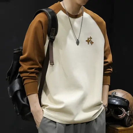 潮牌卫衣男秋冬款圆领男款重磅衣服秋季2023新款长袖大码撞色拼接商品大图