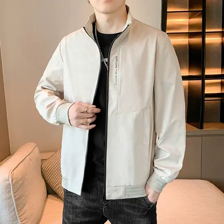 春秋款卡其色男士棒球夹克春季男生宽松立领外套2024新款春天男装商品大图