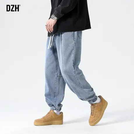 男生美式牛仔裤男束脚四季松紧腰高街裤子男裤2023新款水洗工装裤图片