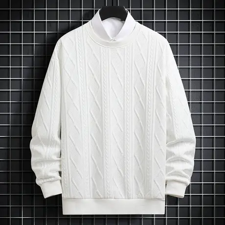 加绒卫衣男秋冬季圆领宽松暗纹印花春秋休闲字母卫衣打底衫男潮牌商品大图