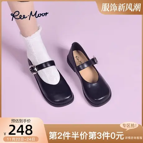 REEMOOR睿慕黑色法式玛丽珍女鞋平底浅口复古JK小皮鞋软底单鞋女商品大图