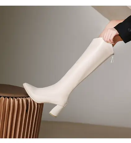 高级感高跟2023新款白色瘦瘦长靴秋冬加绒靴子女长筒靴骑士靴高筒图片