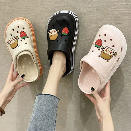护士洞洞鞋女ins潮包头夏防滑可爱厚底沙滩2025年新款凉拖鞋外穿图片