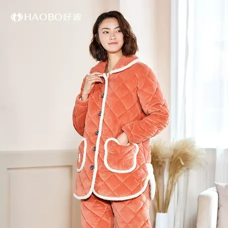 好波秋冬新品睡衣大码女士保暖家居服套装连帽款可爱睡衣HJ21176商品大图