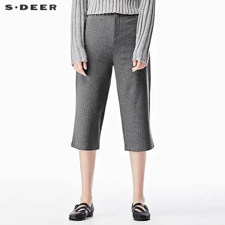 sdeer圣迪奥2018秋装竖条纹宽松休闲商务七分阔腿裤女装S17380836商品大图