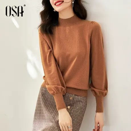 OSA欧莎半高领灯笼袖打底针织衫上衣女秋冬季2022年新款内搭毛衣商品大图