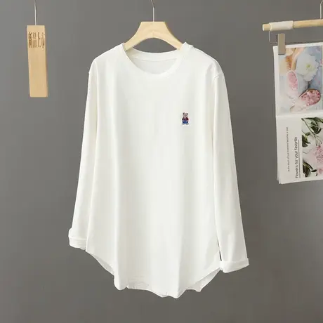 白色打底衫女长袖叠穿内搭秋冬宽松纯棉中长款长袖t恤百搭上衣潮商品大图