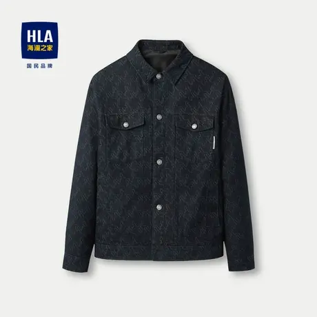 HLA/海澜之家翻领牛仔夹克2024春夏新款千鸟格提花保暖外套男图片