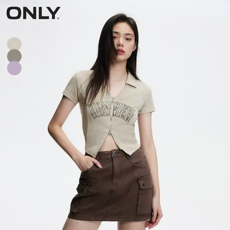 ONLY奥莱夏季简约休闲开衫字母合身V领短款T恤女商品大图