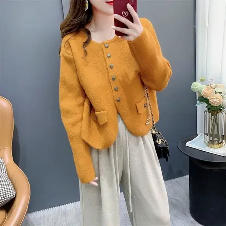 小香风圆领针织开衫女春季2024新款韩版温柔风小个子毛衣外套上衣商品大图