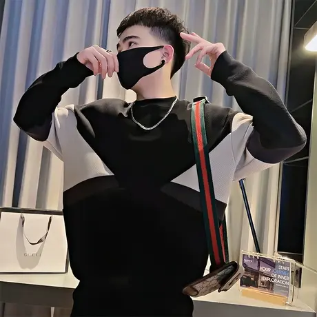 卫衣男春季新款潮牌拼接撞色设计感长袖T恤韩版宽松休闲外套上衣商品大图