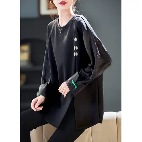 宝诗黎新中式拼接提花卫衣2024春季气质高级感新款宽松女装上衣商品大图