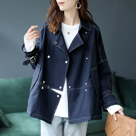 宝诗黎双排扣工装短外套女宽松气质风衣2024春季新款休闲百搭上衣商品大图