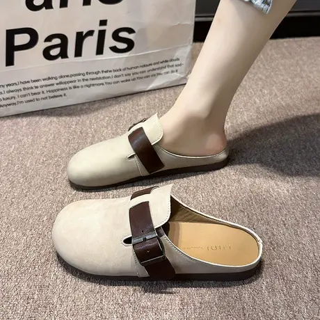 时尚平底包头半拖鞋女款外穿2024新款防滑ins超火百搭休闲勃肯鞋商品大图