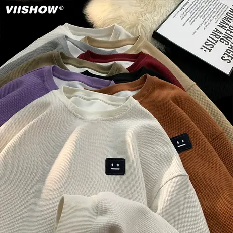 VIISHOW华夫格卫衣男内搭打底衫长袖T恤春秋上衣服重磅圆领上衣商品大图