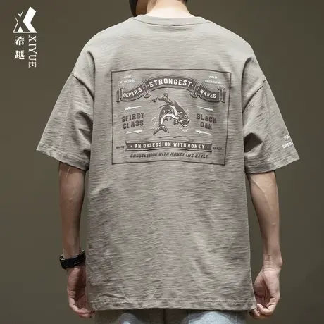 希越240克重磅纯棉T恤2024春季新款休闲男士宽松大码短袖上衣潮牌商品大图