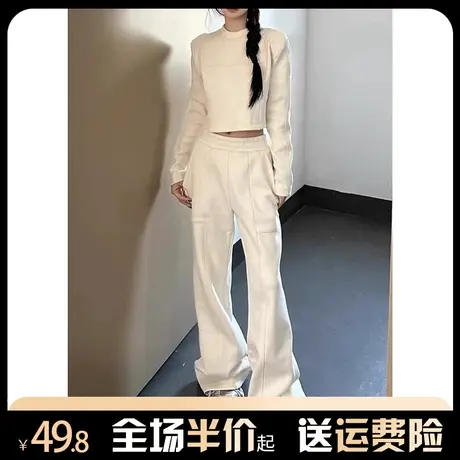 美式休闲卫裤女秋冬2024新款直筒运动裤高腰宽松慵懒风垂感拖地裤商品大图