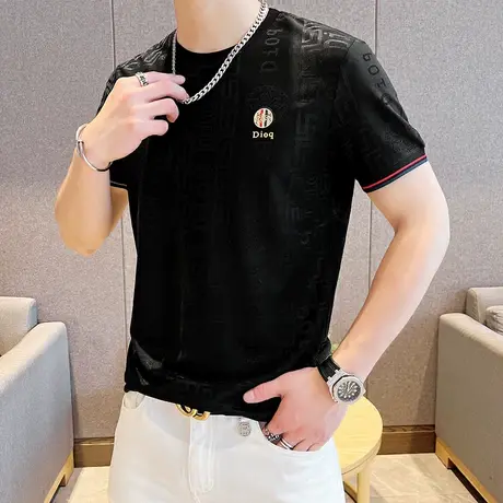 短袖t恤男2023夏季新款冰丝垂感时尚百搭内搭打底衫青少年上衣服商品大图