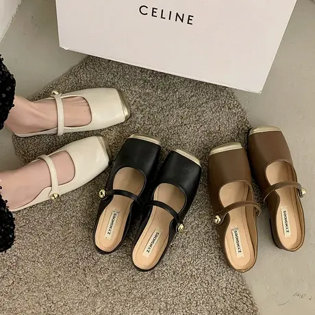 韩系包头拖鞋女夏外穿2024新款夏季平底温柔半托单鞋外出法式凉拖商品大图