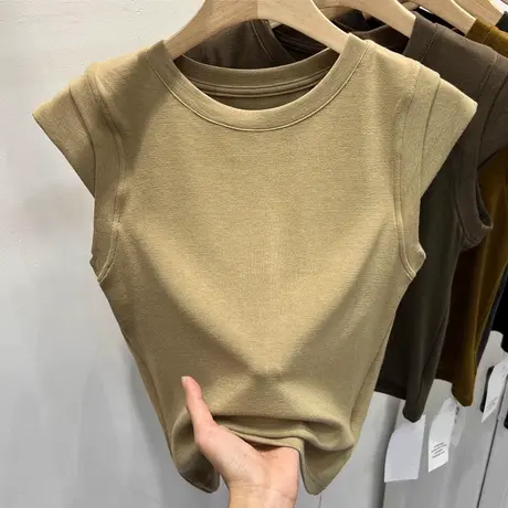 小个子短款飞飞袖T恤女2024新款夏装修身内搭短袖打底衫上衣潮ins商品大图