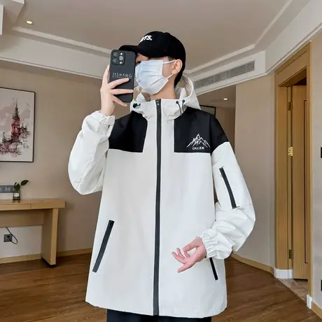 冲锋衣外套男款春秋季青少年潮牌痞帅夹克初中高中学生秋天登山服商品大图