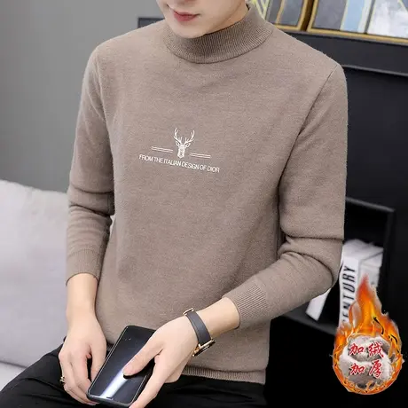秋冬季一体绒毛衣男加绒加厚半高领内搭学生保暖衣打底衫针织线衣图片