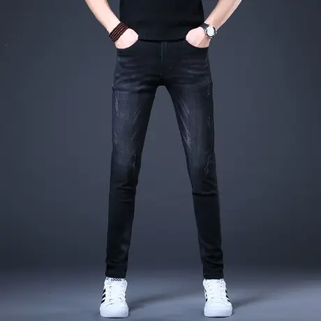 男士弹力牛仔裤男款秋款潮流黑色高端潮牌休闲修身小脚紧身裤子男图片