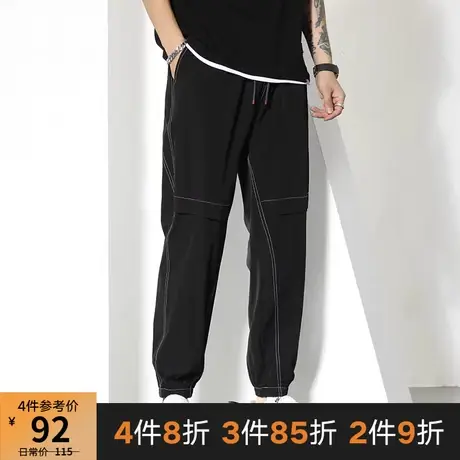 GxxH2022款男士黑色运动裤宽松夏季裤潮大码速干薄款休闲束脚长裤图片