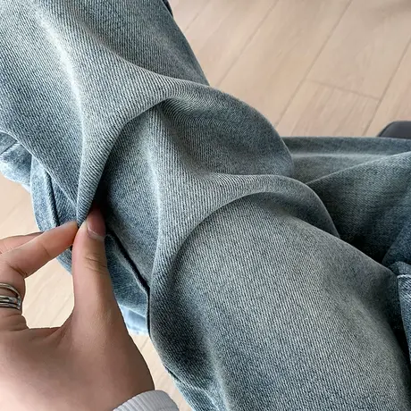 浅色复古阔腿牛仔裤女春秋2024年新款高腰显瘦宽松窄版直筒拖地裤商品大图