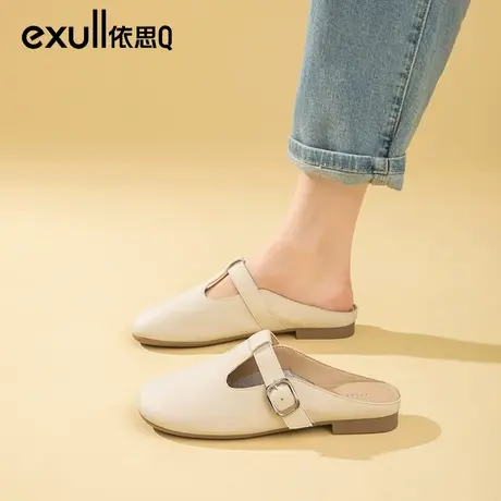 依思q包头半拖鞋女2024春季新款缕空复古懒人无后跟一脚蹬勃肯鞋图片