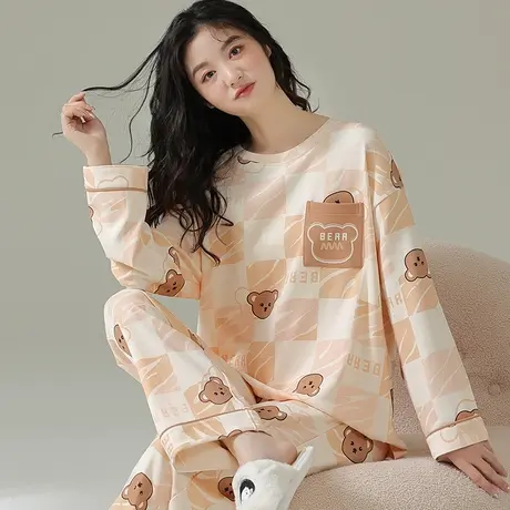 南极人睡衣女春秋款纯棉长袖长裤家居服套装可外穿2023年新款秋季商品大图