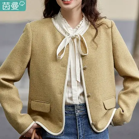 茵曼法式高定小香风毛呢外套女士短款小个子春秋2024新款上衣大衣图片