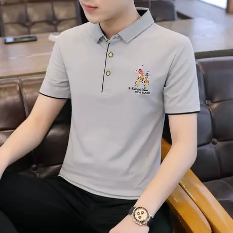 短袖T恤男2023春夏季新款韩版刺绣撞色翻领有带领子polo衫男潮流图片