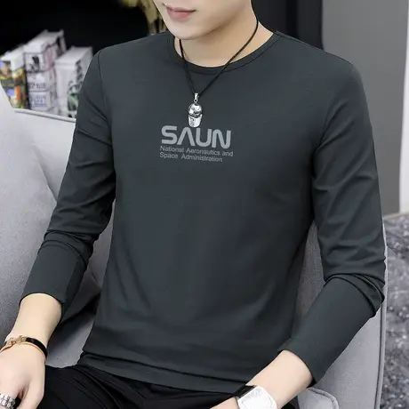 秋季长袖t恤男莫代尔潮流潮牌印花秋装内搭打底衫圆领小衫秋衣服商品大图