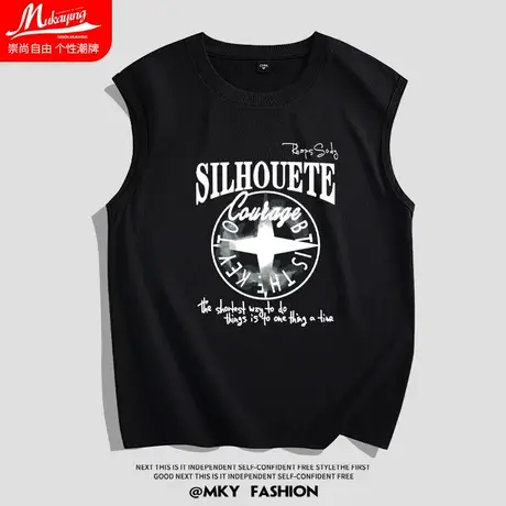 美式潮流纯棉运动背心男篮球健身无袖t恤夏季宽松ins百搭外穿坎肩图片