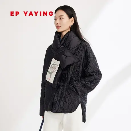 EP雅莹女装 轻行绗缝可脱卸围领国风盘扣棉服 2023秋冬新款M111B图片