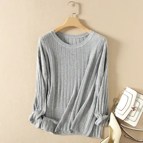 美丽诺羊毛秋装女2023新款毛衣女宽松大码套头上衣薄款针织打底衫商品大图