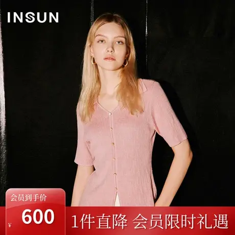 恩裳COVER2023秋季新款真丝天丝混纺肌理舒适弹力修身针织衫短袖图片