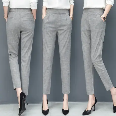 棉麻裤子女哈伦裤宽松夏季薄款2023新款九分直筒西装裤小脚休闲裤图片