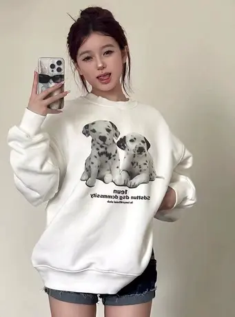 美式复古hiphop潮牌卫衣女2023春秋薄款宽松上衣慵懒风小个子外套商品大图