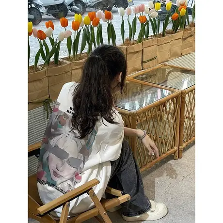 纯棉重磅美式复古短袖t恤女夏季新款设计感小众宽松大码上衣潮牌商品大图