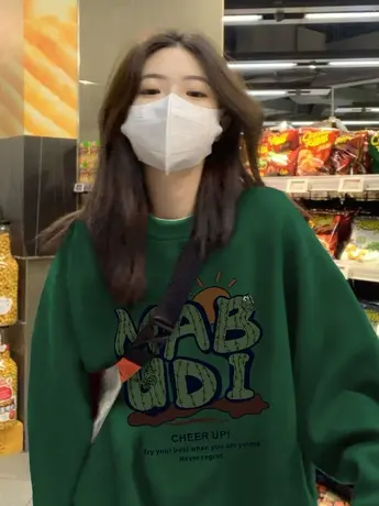 圆领卫衣女大码宽松秋冬加绒加厚国潮小众设计高级感chic港味上衣图片