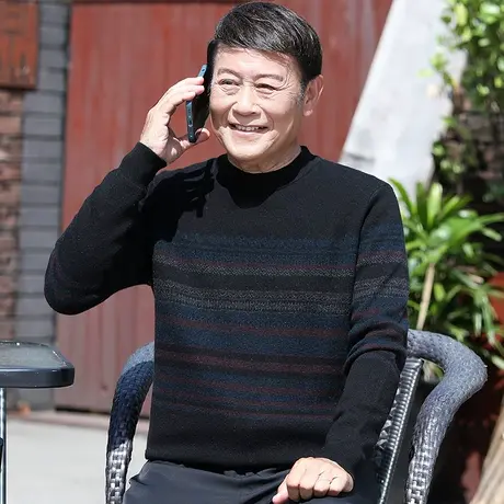 羊毛衫男士100纯羊毛加厚款父亲毛衣中老年人针织打底宽松爸爸装商品大图